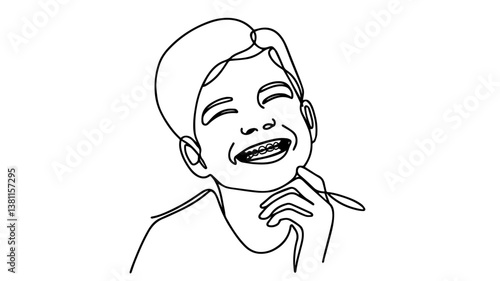 minimalist continuous one line drawing illustration of a kid smiling 