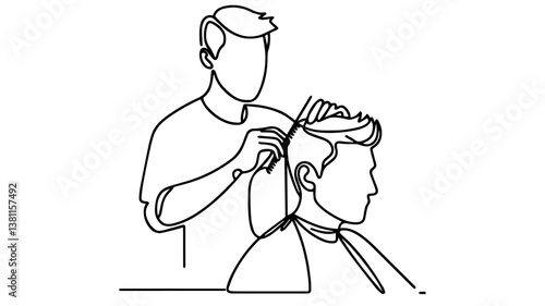 a man getting a haircut one line drawing