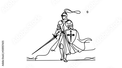 minimalist continuous one line drawing illustration of a medieval knight