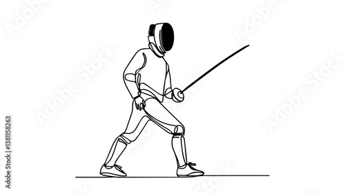 minimalist continuous one line drawing illustration of a professional fencer 