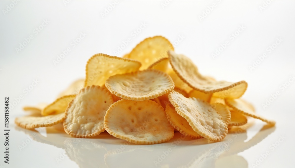 Heap of crispy round crackers, golden and crunchy, representing snack time delight. Heap of crispy round crackers, golden and crunchy, representing snack time delight.