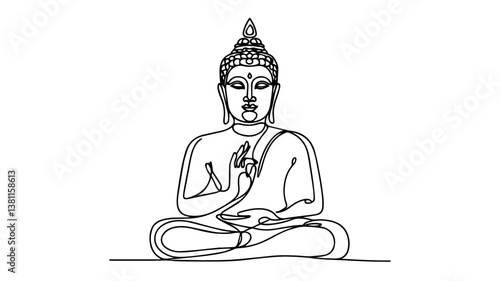 minimalist continuous one line drawing illustration of a realistic buddha statue