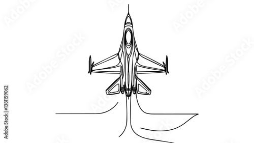 F16 plane one line illustration drawing