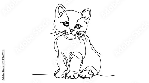 minimalist continuous one line drawing illustration of a realistic cute little kitten