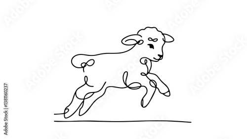 cute little lamb running one continuous line 
