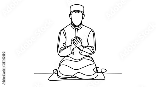 muslim man praying one continuous line drawing