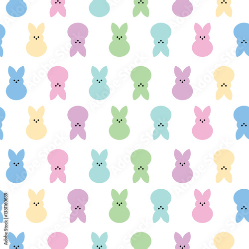Seamless pattern with colorful Easter bunnies as marshmallows