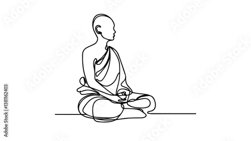 minimalist continuous one line drawing illustration of a monk meditating