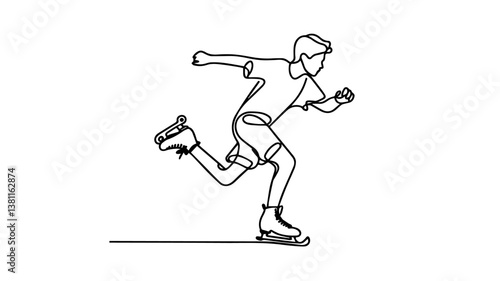 one line illustration of a teenage boy iceskating