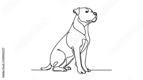 one line drawing illustration of a realistic pitbull 