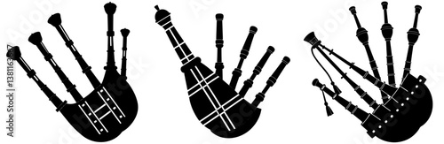 Bagpipe Silhouette Vector Art on White Background