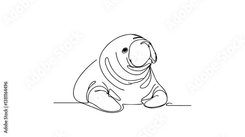 minimalist continuous one line drawing illustration of a realistic manatee 