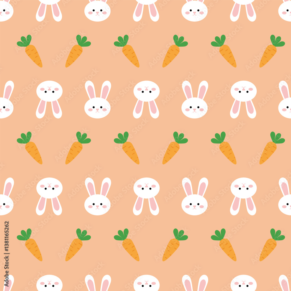 Obraz premium Vector pattern with white cute rabbits and carrots