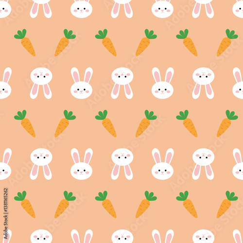 Vector pattern with white cute rabbits and carrots