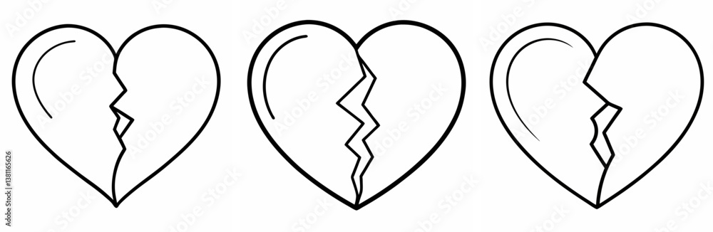Broken Heart Outline Coloring Book Page Line Art Drawing Set Broken Heart Outline Coloring Book Page Line Art Drawing Set