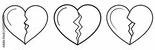 Broken Heart Outline Coloring Book Page Line Art Drawing Set