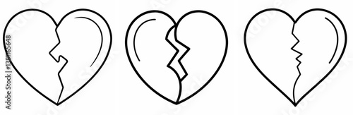 Broken Heart Outline Coloring Book Page Line Art Drawing Set