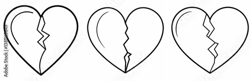 Broken Heart Outline Coloring Book Page Line Art Drawing Set