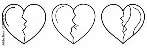 Broken Heart Outline Coloring Book Page Line Art Drawing Set