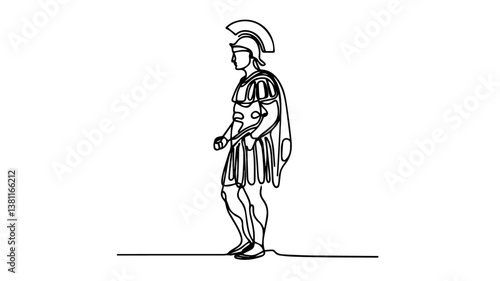 minimalist continuous one line drawing illustration of an ancient roman warrior