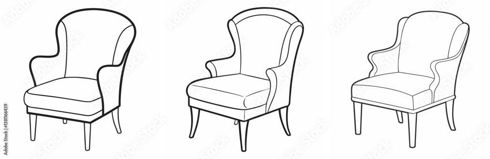 Chair Outline Coloring Book Page Line Art Drawing Set Chair Outline Coloring Book Page Line Art Drawing Set