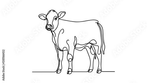 minimalist continuous one line drawing illustration of a realistic standing full body calf 