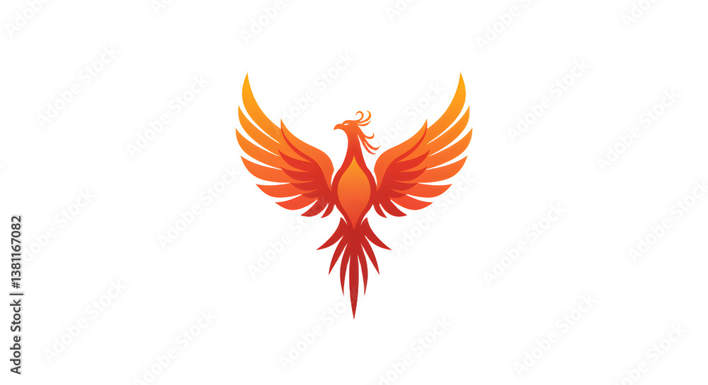 Obraz premium Stylized Phoenix Flying with Wings Open in Orange and Red Design