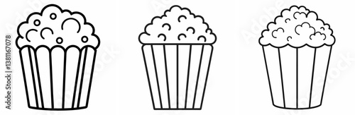  Cinema Popcorn Outline Coloring Book Page Line Art Drawing Set