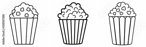 Cinema Popcorn Outline Coloring Book Page Line Art Drawing Set