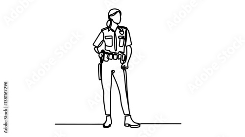 female police officer illustration using one continuous line on a white background2