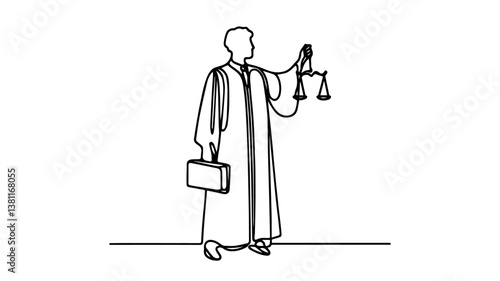  standing full body judge illustration using one continuous line