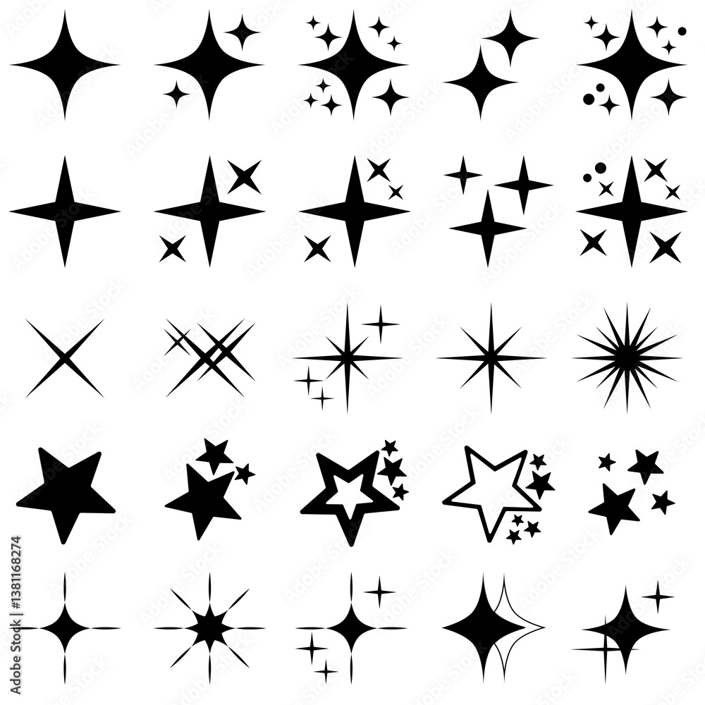 Set of vector stars sparkle icon. Bright firework, twinkle, shiny flash. Sparkles symbols vector. Glowing light effect star collection. Set of vector stars sparkle icon. Bright firework, twinkle, shiny flash. Sparkles symbols vector. Glowing light effect star collection.