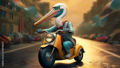 Pelikan auf Roller