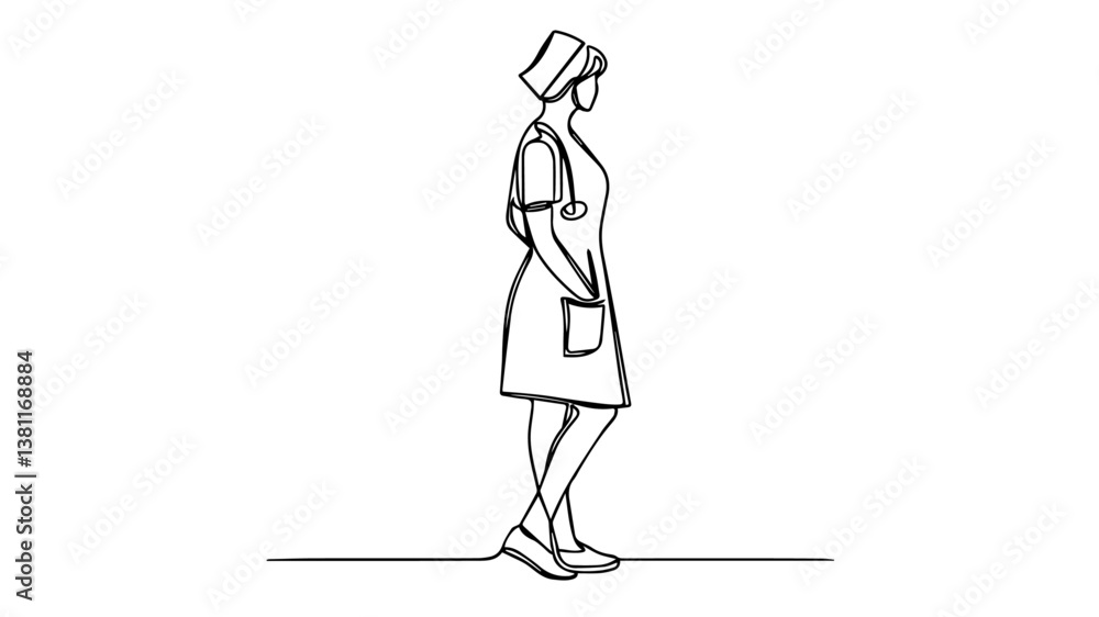 minimalist continuous one line drawing illustration of a nurse minimalist continuous one line drawing illustration of a nurse