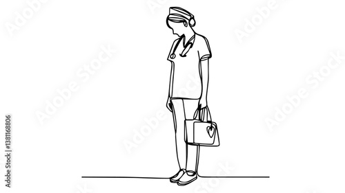 standing full body nurse drawing using one continuous line