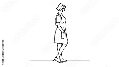 minimalist continuous one line drawing illustration of a nurse