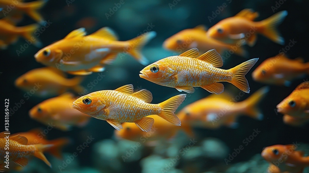 Fototapeta premium Vibrant School of Golden Fish in Underwater Paradise