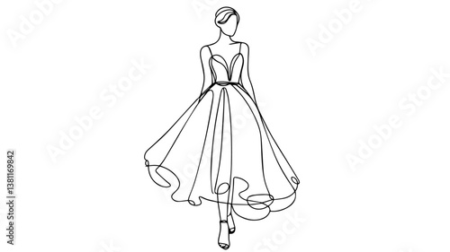 one line drawing illustration of a woman in a wedding outfit 