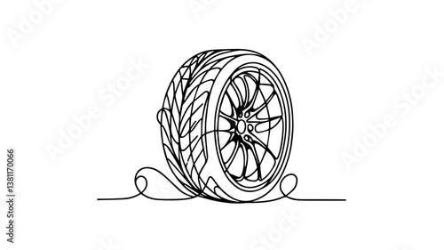 Tire drawing illustration one continuous line