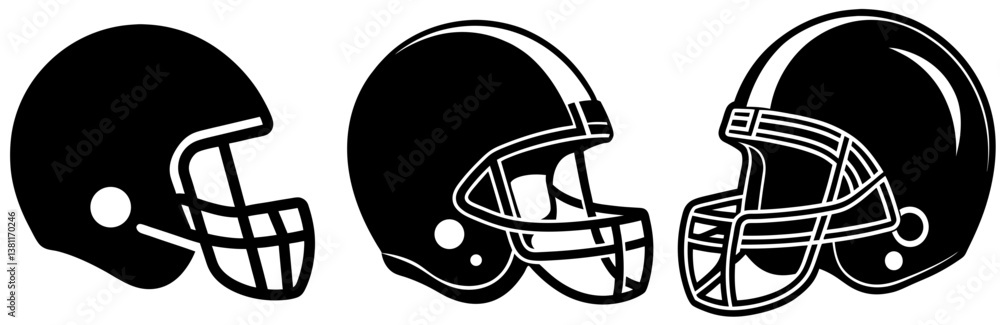 Fototapeta premium Football Helmet Silhouette Vector Art on White Background