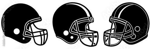 Football Helmet Silhouette Vector Art on White Background