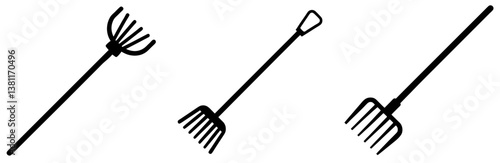 Garden Rake Silhouette Vector Art on White Background