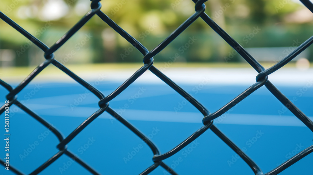 Chain Link Fence Blue Sports Court Close