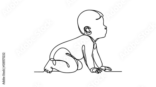 vector illustration of a baby crawling using one continuous line