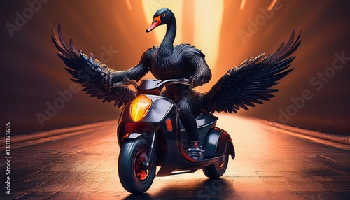 Schwarzer Schwan auf Roller