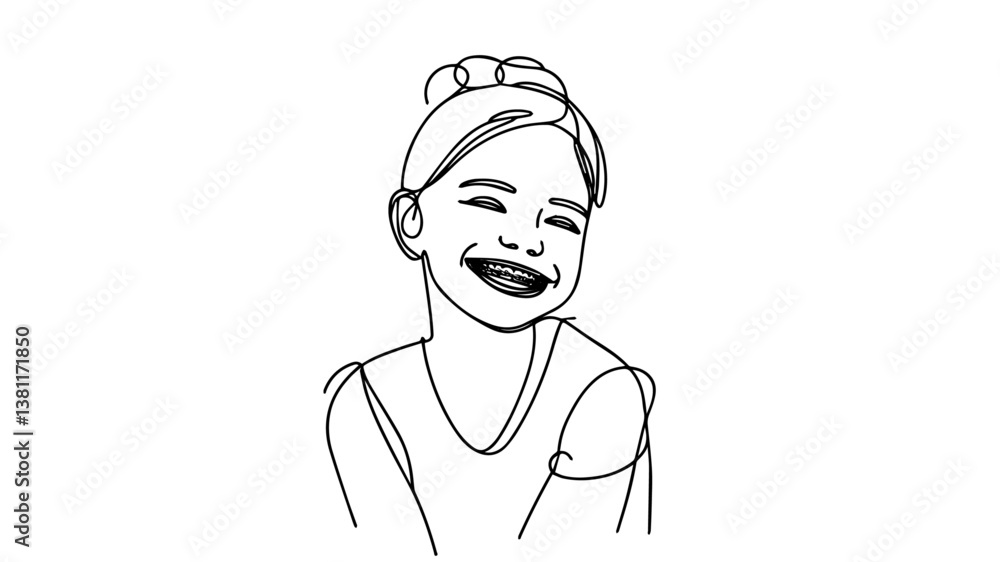 little girl with smiling vector illustration using one continuous line little girl with smiling vector illustration using one continuous line