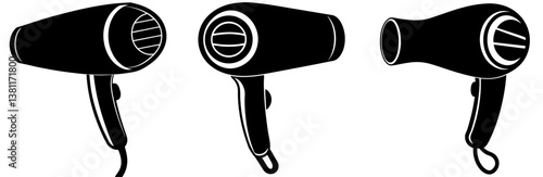 Hair Dryer Silhouette Vector Art on White Background