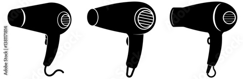 Hair Dryer Silhouette Vector Art on White Background