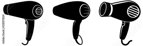 Hair Dryer Silhouette Vector Art on White Background