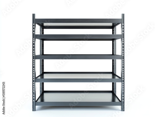 Obraz na płótnie Empty Metal Shelving Unit with Five Shelves Isolated on White Background w salonie